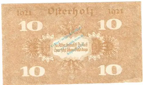 Osterholz , Notgeld 10 Pfennig Muster-Schein in unc-kfr. Ti.5450.05... Niedersachsen 1921 Verkehrsausgabe