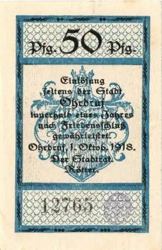 Ohrdruf , Notgeld 50 Pfennig -Rathaus- in unc-kfr. Ti.5350.05.41 , Thüringen 1918 Verkehrsausgabe