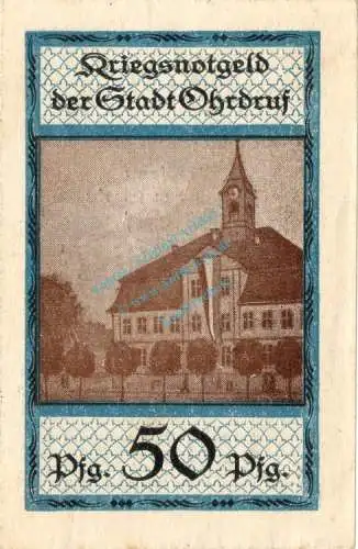 Ohrdruf , Notgeld 50 Pfennig -Rathaus- in unc-kfr. Ti.5350.05.41 , Thüringen 1918 Verkehrsausgabe