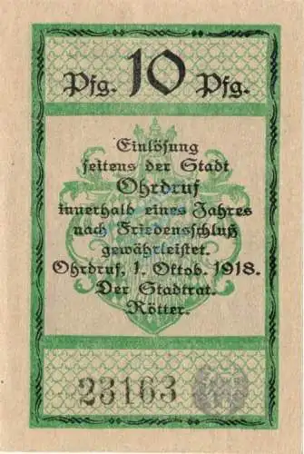 Ohrdruf , Notgeld 10 Pfennig -Michaeliskirche- unc-kfr. Ti.5350.05.75 , Thüringen 1918 Verkehrsausgabe