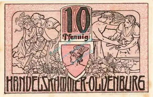 Oldenburg , Notgeld 10 Pfennig Schein in unc-kfr. Ti.5370.05.01 , Niedersachsen 1918 Verkehrsausgabe