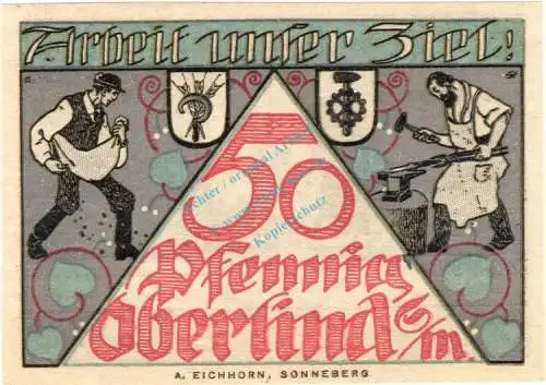 Oberlind , Notgeld 50 Pfennig -WZ- unc-kfr. Ti.5265.05.25 , Thüringen 1920 Verkehrsausgabe