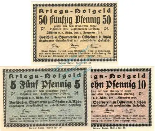 Ostheim , Notgeld Set 3 x Rathaus unc-kfr. Ti.5465.05.30-32 , Thüringen 1918 Verkehrsausgabe