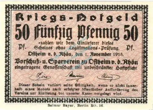 Ostheim , Notgeld 50 Pfennig -Lichtenburg- unc-kfr. Ti.5465.05.42 , Thüringen 1918 Verkehrsausgabe