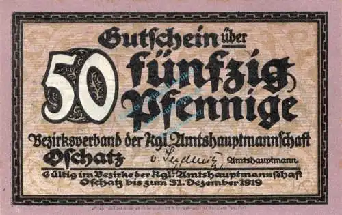 Oschatz , Notgeld 50 Pfennig Schein unc-kfr. Ti.5425.05.06 , Sachsen o.D. Verkehrsausgabe