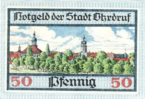 Ohrdruf , Notgeld 50 Pfennig Schein unc-kfr. Ti.5350.05.82 , Thüringen 1919 Verkehrsausgabe