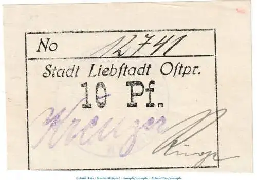 Notgeld Stadt Liebstadt , 10 Pfennig Schein in kfr. Tieste 4075.05.45 o.D. Ostpreussen Verkehrsausgabe