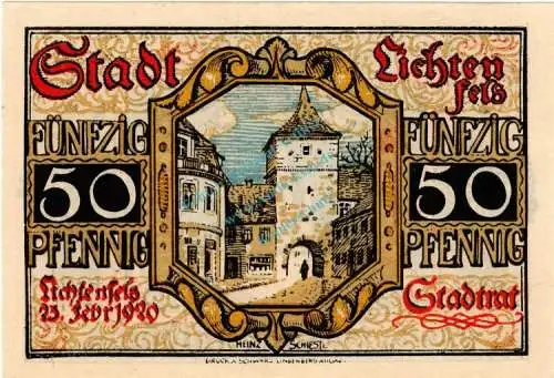 Lichtenfels , Notgeld 50 Pfennig Schein in unc-kfr. Ti.4040.15.35 , Bayern 1920 Verkehrsausgabe