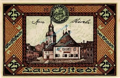 Lauchstedt , Notgeld 25 Pfennig Schein in unc-kfr. Ti.3905.05.20 , Sachsen 1921 Verkehrsausgabe