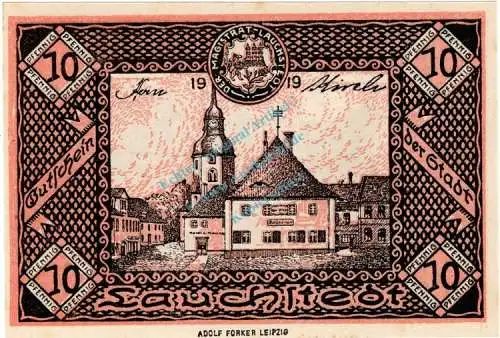 Lauchstedt , Notgeld 10 Pfennig Schein in unc-kfr. Ti.3905.05.01-10 , Sachsen 1919 Verkehrsausgabe