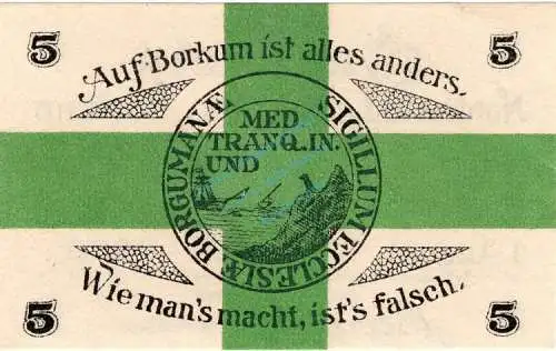 Borkum , Notgeld 5 Pfennig Schein unc-kfr. Ti.0845.05.15 , Niedersachsen 1920 Verkehrsausgabe