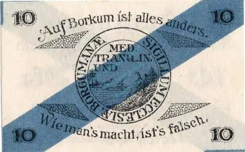 Borkum , Notgeld 10 Pfennig Schein unc-kfr. Ti.0845.05.16 , Niedersachsen 1920 Verkehrsausgabe