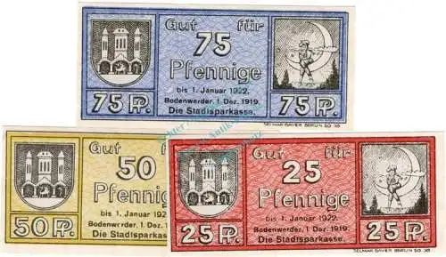 Bodenwerder , Notgeld Set mit 3 Scheinen unc-kfr. Ti.0800.05.70-72 , Niedersachsen 1919 Verkehrsausgabe