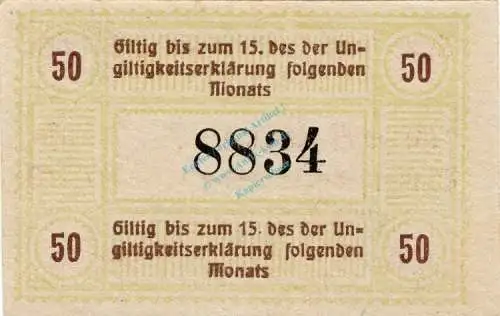 Tichau , Notgeld 50 Pfennig Schein unc-kfr. Ti.7350.05.31 Schlesien 1918 Verkehrsausgabe