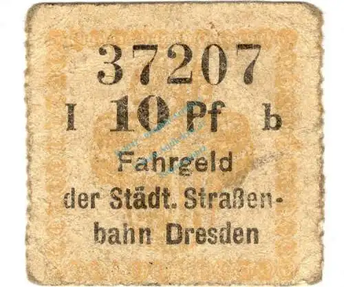 Dresden , Notgeld 10 Pfennig Schein gbr. Ti.1475.260.01 , Sachsen o.D. Verkehrsausgabe