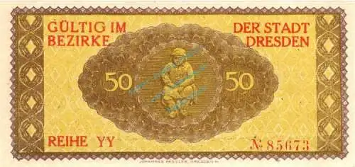 Dresden , Notgeld 50 Pfennig Schein unc-kfr. Ti.1475.255.05 , Sachsen 1917 Verkehrsausgabe