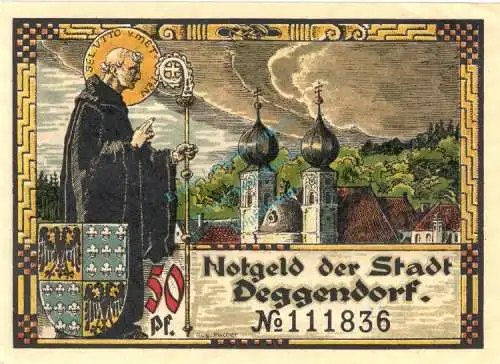 Deggendorf , Notgeld 50 Pfennig Schein unc-kfr. Ti.1315.25.26 , Bayern 1920 Verkehrsausgabe