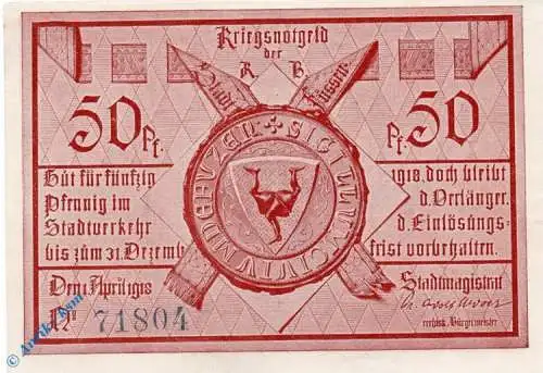 Notgeld Füssen , 50 Pfennig Schein , ohne Wz , Tieste 2085.05.20 , von 1918 , Bayern Verkehrsausgabe