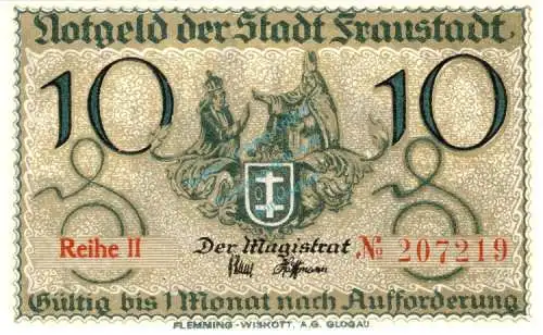 Fraustadt , Notgeld 10 Pfennig -Reihe II- unc-kfr. Ti.1945.05.30 , Posen o.D. Verkehrsausgabe