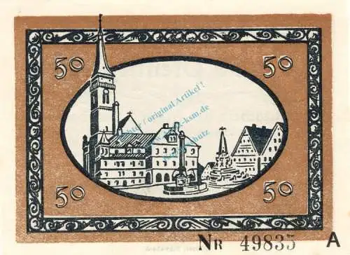 Schwabach , Notgeld 50 Pfennig Schein unc-kfr. Ti.6715.10.60 , Bayern 1918 Verkehrsausgabe