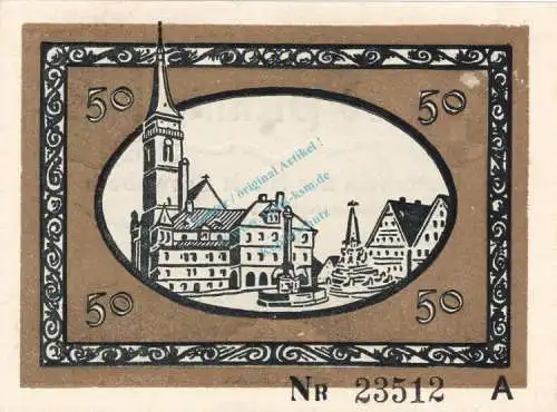 Schwabach , Notgeld 50 Pfennig Schein unc-kfr. Ti.6715.10.20 , Bayern 1918 Verkehrsausgabe