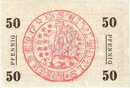 Rosenberg , Notgeld 50 Pfennig Schein unc-kfr. Ti.6185.05.16 Westpreussen 1920 Verkehrsausgabe