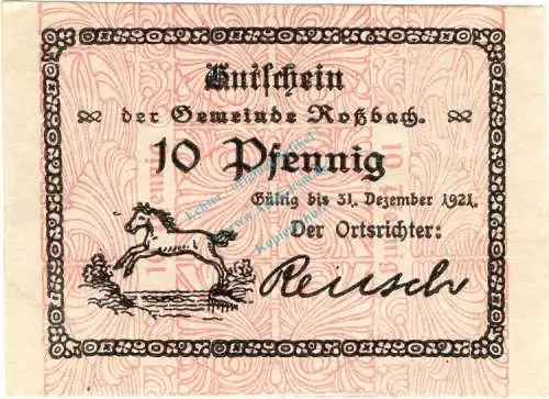 Rossbach , Notgeld 10 Pfennig Schein unc-kfr. Ti.6200.05.02 Sachsen o.D. Verkehrsausgabe