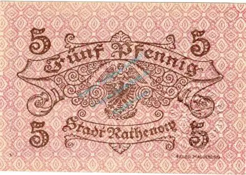 Rathenow , Notgeld 5 Pfennig -Fehldruck- unc-kfr. Ti.5915.10... Brandenburg 1917 Verkehrsausgabe