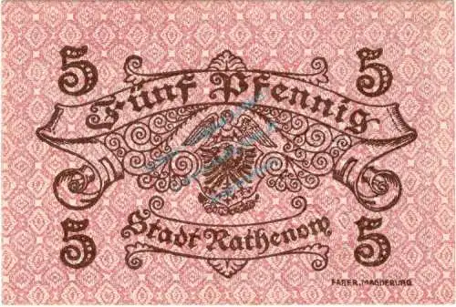 Rathenow , Notgeld 5 Pfennig Schein unc-kfr. Ti.5915.10.01 Brandenburg 1917 Verkehrsausgabe