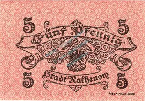 Rathenow , Notgeld 5 Pfennig Schein unc-kfr. Ti.5915.10.10 Brandenburg 1917 Verkehrsausgabe