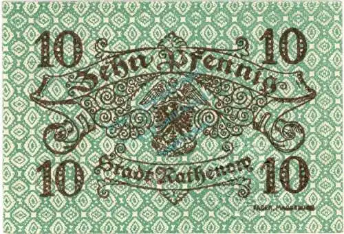 Rathenow , Notgeld 10 Pfennig Schein unc-kfr. Ti.5915.10.02 Brandenburg 1917 Verkehrsausgabe
