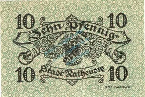 Rathenow , Notgeld 10 Pfennig Schein unc-kfr. Ti.5915.10.11 Brandenburg 1917 Verkehrsausgabe