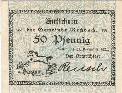 Rossbach , Notgeld 50 Pfennig Schein unc-kfr. Ti.6200.05.03 Sachsen o.D. Verkehrsausgabe