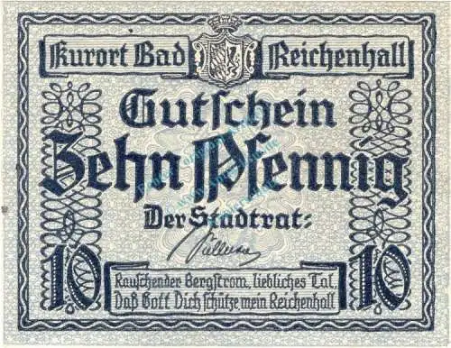 Reichenhall , Notgeld 10 Pfennig Schein unc-kfr. Ti.5990.20.15 Bayern o.D. Verkehrsausgabe