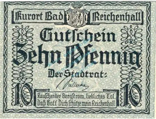 Reichenhall , Notgeld 10 Pfennig Schein unc-kfr. Ti.5990.20.20 Bayern o.D. Verkehrsausgabe