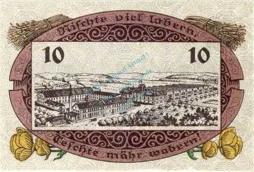 Reinerz , Notgeld 10 Pfennig Schein unc-kfr. Ti.6005.05.30 , Schlesien 1921 Verkehrsausgabe