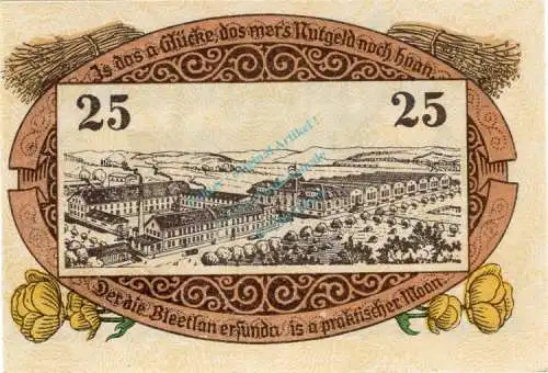 Reinerz , Notgeld 25 Pfennig Schein unc-kfr. Ti.6005.05.31 , Schlesien 1921 Verkehrsausgabe