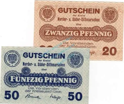 Norder Süderdithmarschen , Notgeld Set mit 2 Scheinen unc-kfr. Ti.5160.05.10-11 , Schleswig Holstein o.D. Verkehrsausgabe