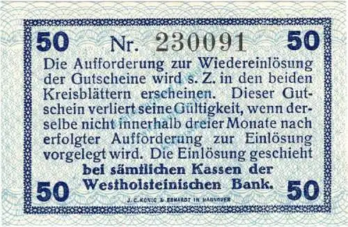 Norder Süderdithmarschen , Notgeld 50 Pfennig Schein unc-kfr. Ti.5160.05.11 , Schleswig Holstein o.D. Verkehrsausgabe