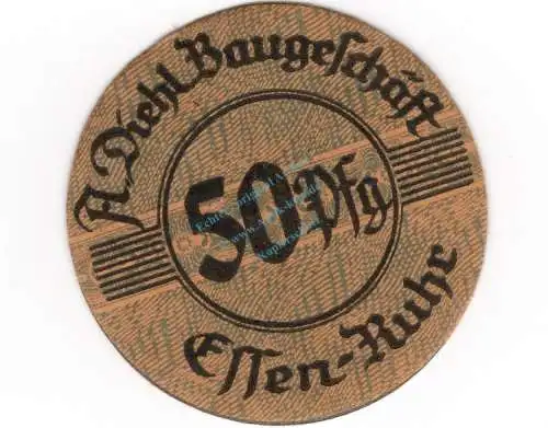 Essen , Notgeld 50 Pfennig Schein gbr. Ti.1800.25.02 , Rheinland o.D. Verkehrsausgabe