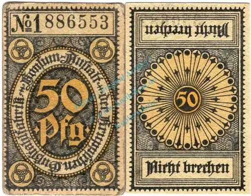 Essen , Notgeld 50 Pfennig Schein unc-kfr. Ti.1800.45.10 , Rheinland o.D. Verkehrsausgabe