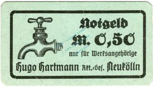 Neukölln , Notgeld 50 Pfennig Schein unc-kfr. Ti.4875.15.05 , Brandenburg o.D. Verkehrsausgabe