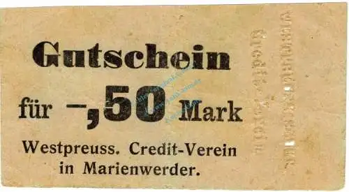 Marienwerder , Notgeld 50 Pfennig Schein in gbr. Diessner 219.01.c , Westpreussen o.D. Notgeld 1914-15