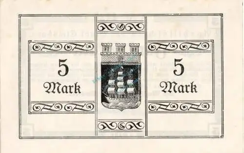Elmshorn , Banknote 5 Mark Schein unc-kfr.E Geiger 127.01.a , Schleswig Holstein 1918 Großnotgeld