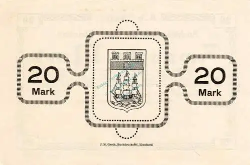 Elmshorn , Banknote 20 Mark Schein unc-kfr.E Geiger 127.02.a , Schleswig Holstein 1918 Großnotgeld