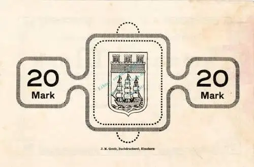 Elmshorn , Banknote 20 Mark Schein unc-kfr. Geiger 127.02.a , Schleswig Holstein 1918 Großnotgeld