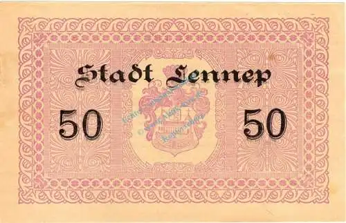 Lennep , Banknote 50 Mark Schein unc-kfr. Geiger 315.09.b , Rheinland 1918 Grossnotgeld