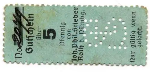 Vorlage NG  - kfr -Roth , Notgeld 5 Pfennig Schein unc-kfr. Ti.6235.05.01 , Bayern o.D. Verkehrsausgabe