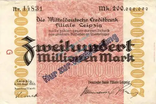 Leipzig , Banknote 200 Millionen Mark Schein gbr. Bühn 4115.7 , Sachsen 1923 Inflation