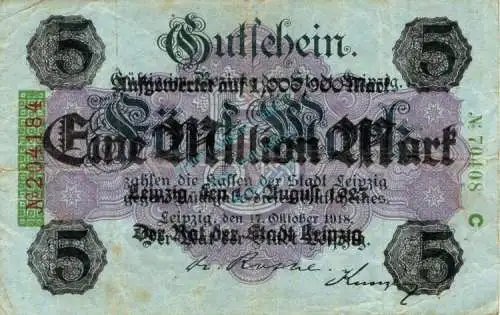 Leipzig , Banknote 1 Million Mark Schein gbr. Geiger 314.W1 , Sachsen 1923 Inflation